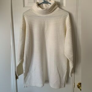 Vintage Style New York Turtleneck Top Ribbed Side Slits Cream Women's Medium